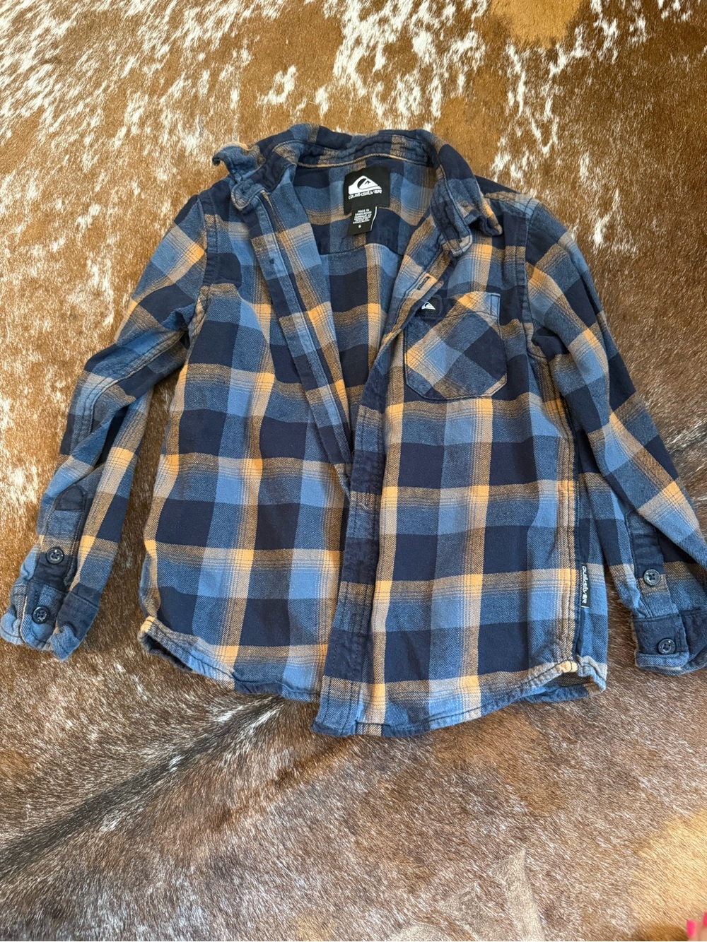 Quiksilver Boys Blue and Tan Plaid Button-Down Shirt
